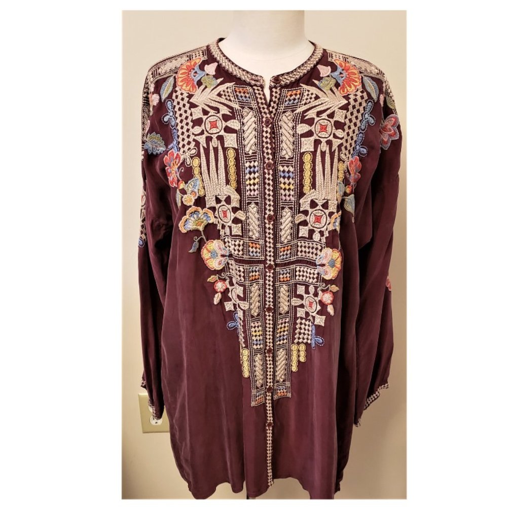 Johnny Was Embroidered Tunic/Dress Size-XL Burgundy
